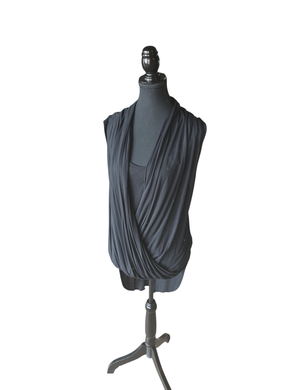 Women’s Drapefront Tank Top in Black, Asymmetrical Hem.